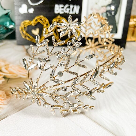 Crystal Bridal Headband, Crystal Bridal Hairpiece, Wedding Headband, Gold Crown main image 5